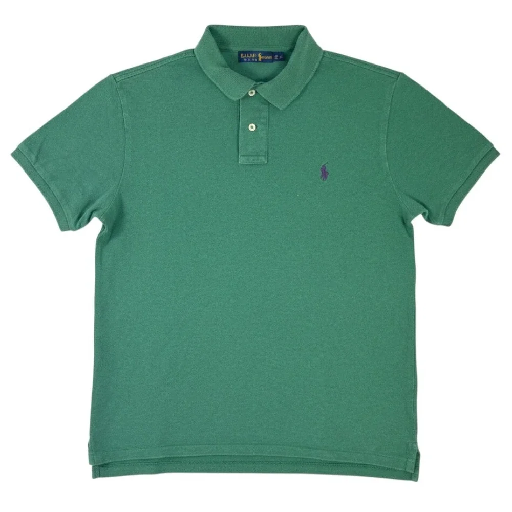 Polo Ralph Lauren Polo Shirt Mens L Green Custom Slim Fit Cotton Pique Pony Golf